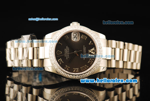 Rolex Datejust Automatic Movement Full Steel with ETA Coating Case and Chocolate Dial-Diamond Bezel - Click Image to Close